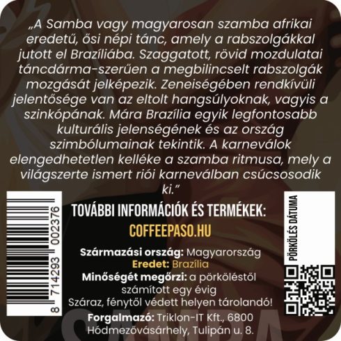 Paso Samba (Brazil Santos) - kézműves babkávé (500g)