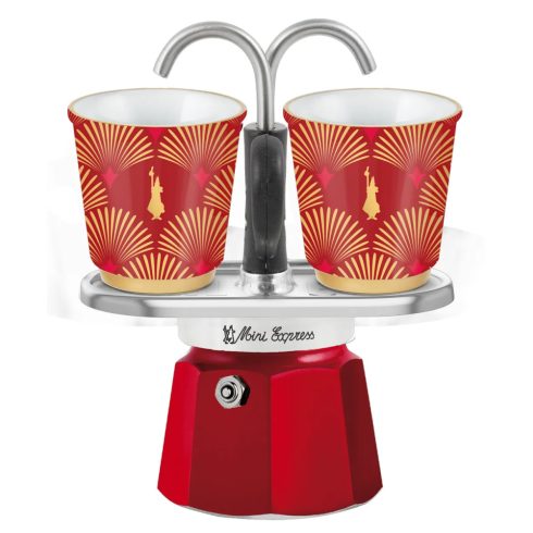 Bialetti Mini Express Deco Glamour kotyógós kávéfőző szett, piros